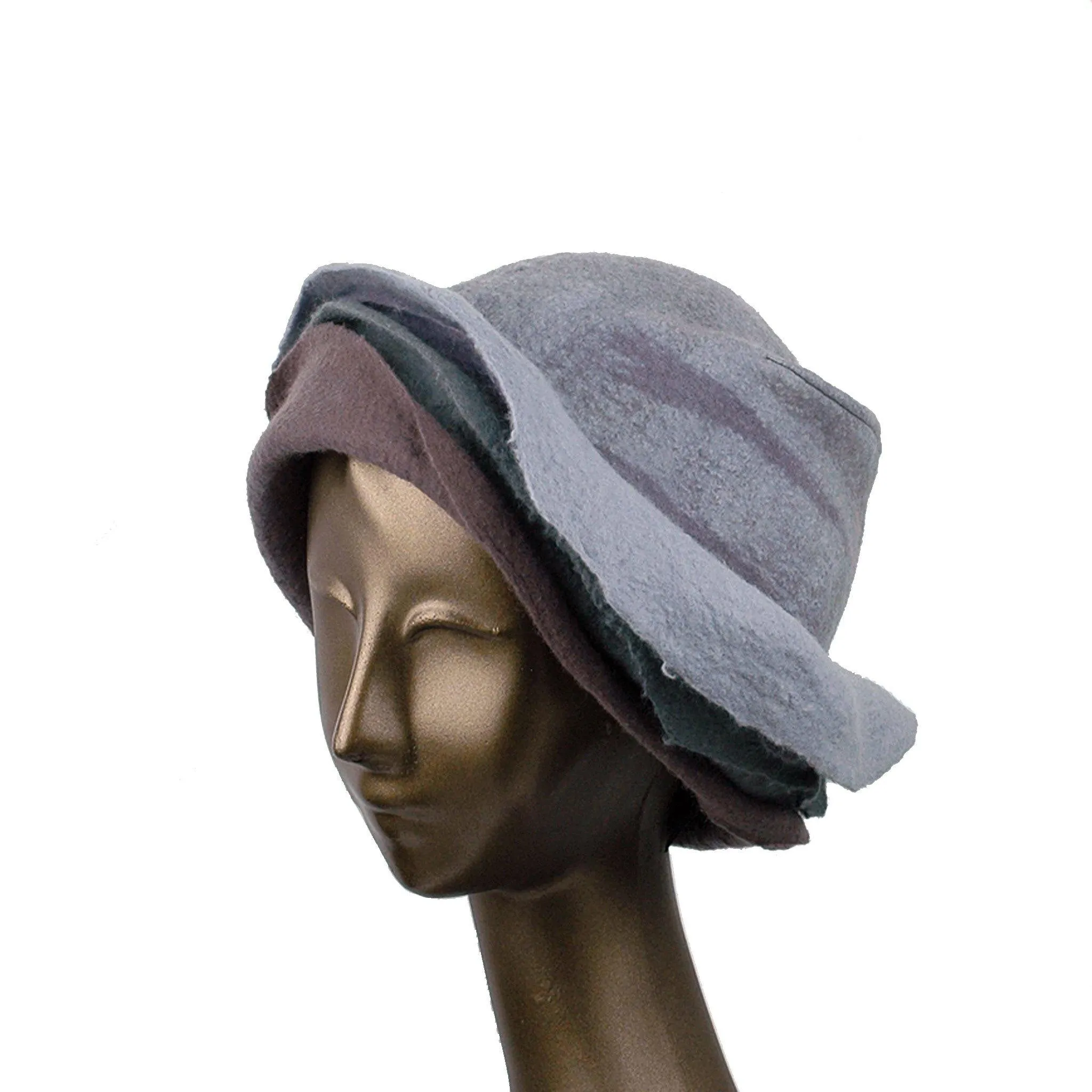 ~ Adopted ~ Gray Felted Cloche with Seashell Layered Brim