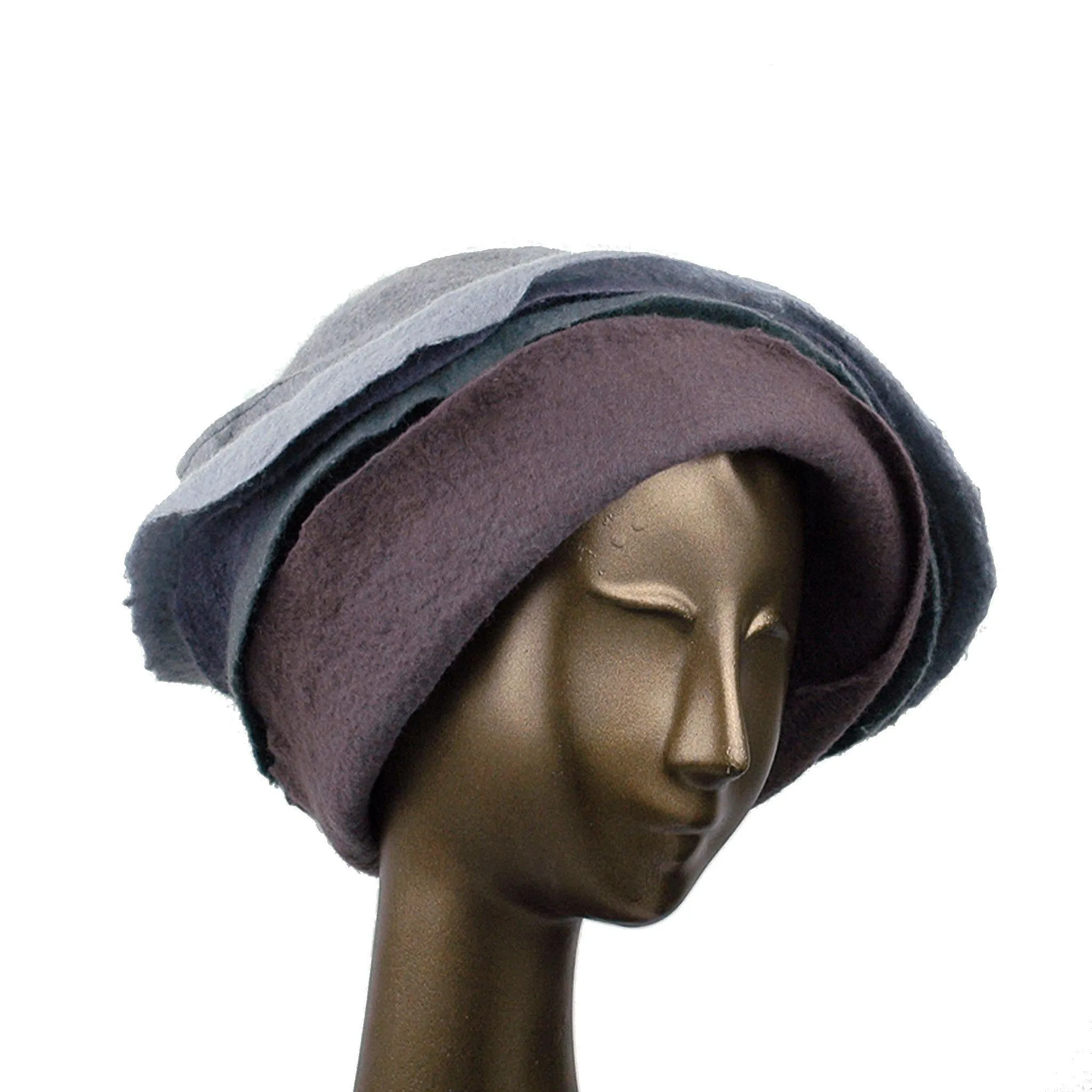 ~ Adopted ~ Gray Felted Cloche with Seashell Layered Brim