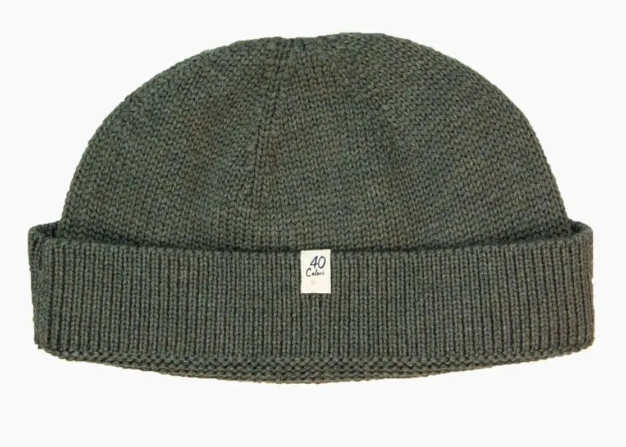 40 Colori 100% merino wool fisherman’s beanie hat watch cap dark army green made in Italy