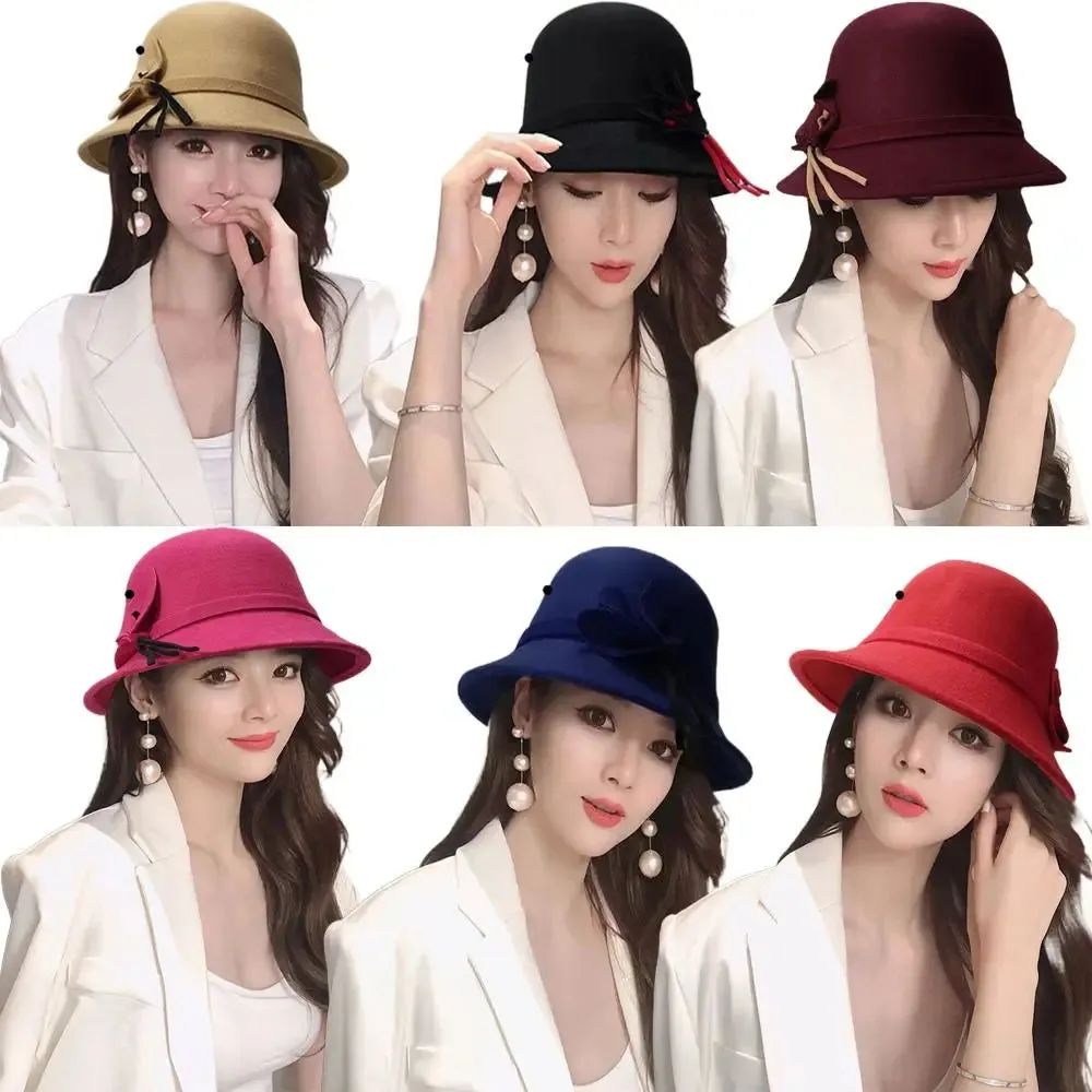 Basin Cap Elegant Women Vintage Ladies Girl Hat Fashion Retro Church Bowler Cloche Hats Vintage Warmer Felt Bucket Cap Lady Girl