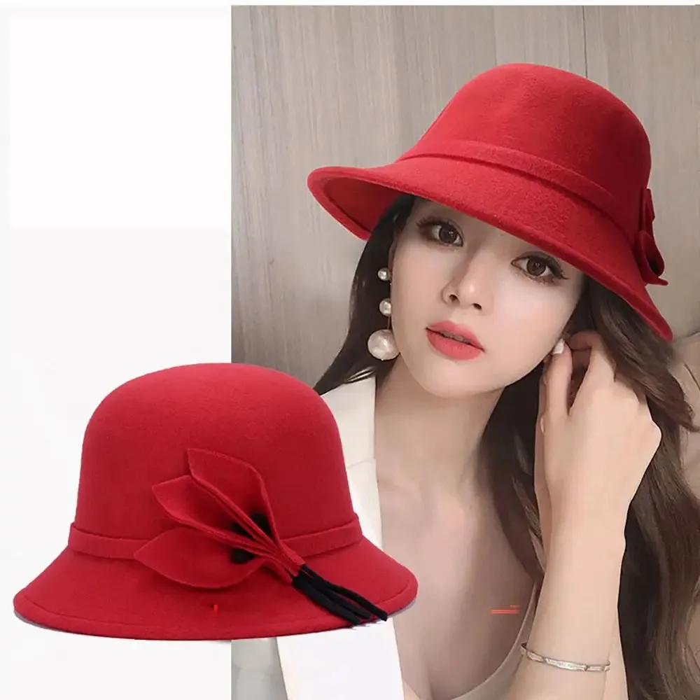 Basin Cap Elegant Women Vintage Ladies Girl Hat Fashion Retro Church Bowler Cloche Hats Vintage Warmer Felt Bucket Cap Lady Girl