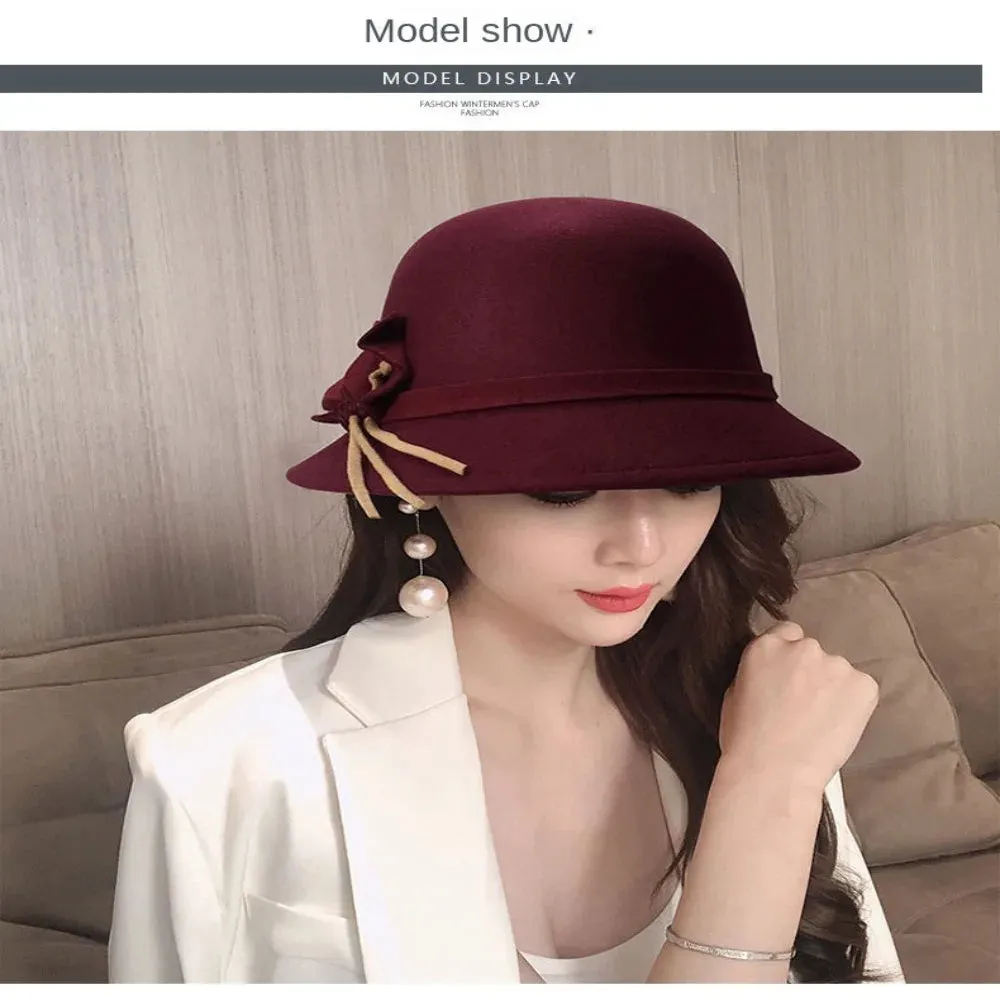 Basin Cap Elegant Women Vintage Ladies Girl Hat Fashion Retro Church Bowler Cloche Hats Vintage Warmer Felt Bucket Cap Lady Girl