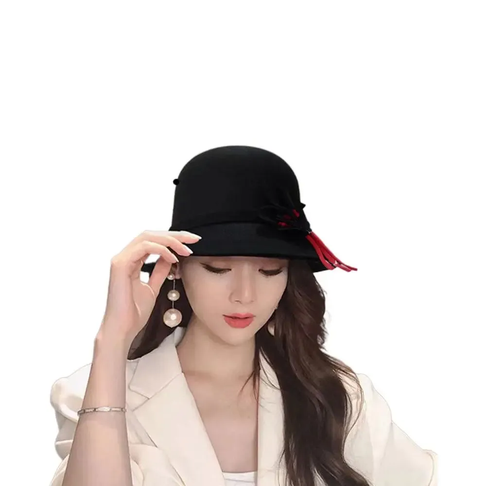 Basin Cap Elegant Women Vintage Ladies Girl Hat Fashion Retro Church Bowler Cloche Hats Vintage Warmer Felt Bucket Cap Lady Girl