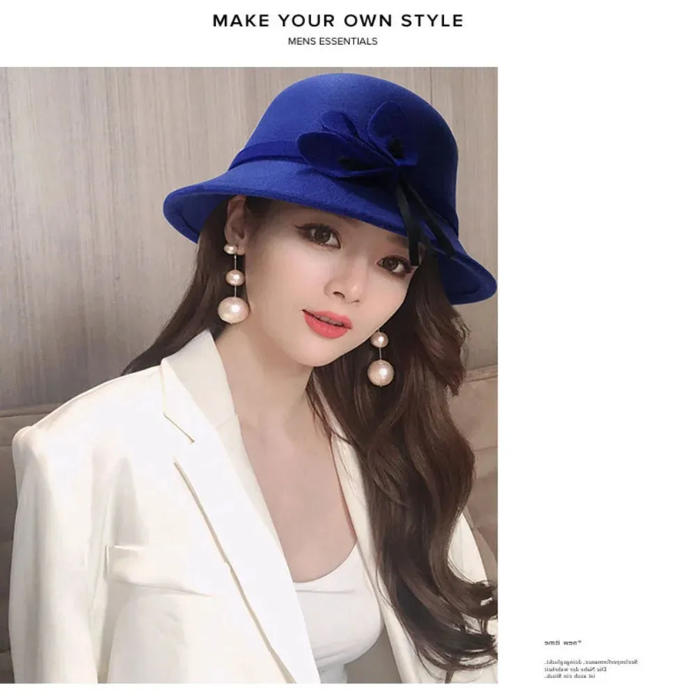 Basin Cap Elegant Women Vintage Ladies Girl Hat Fashion Retro Church Bowler Cloche Hats Vintage Warmer Felt Bucket Cap Lady Girl