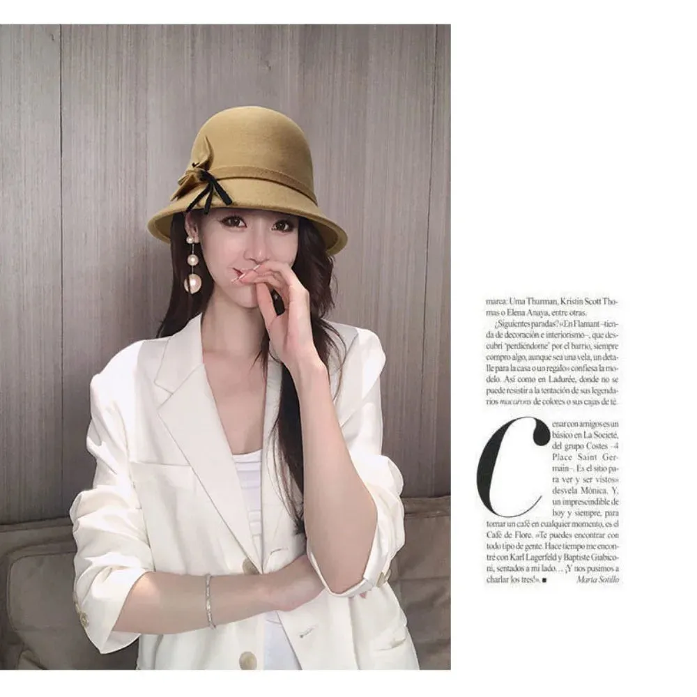 Basin Cap Elegant Women Vintage Ladies Girl Hat Fashion Retro Church Bowler Cloche Hats Vintage Warmer Felt Bucket Cap Lady Girl