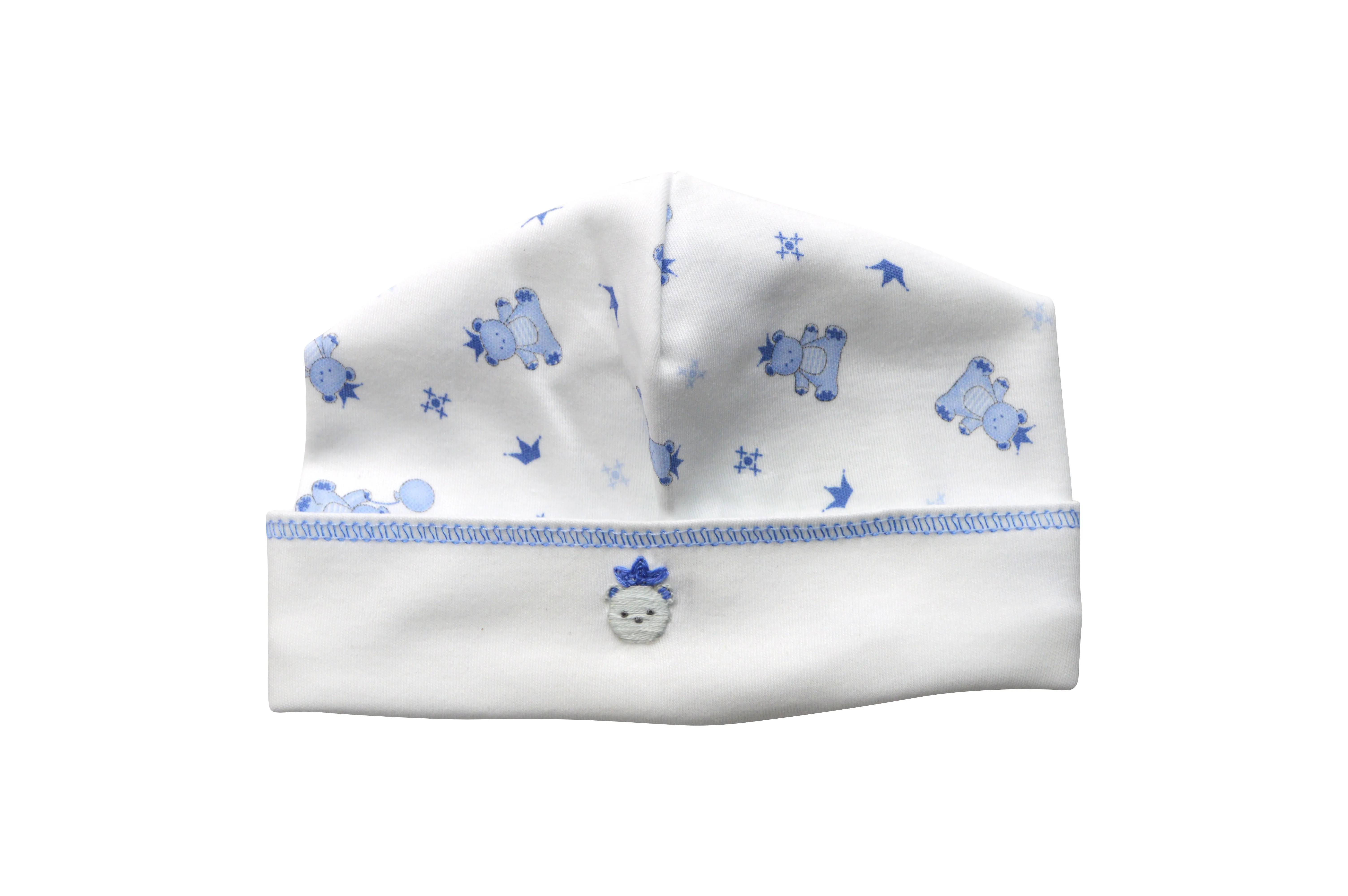 Blue King Bear Pima Cotton Baby Hat