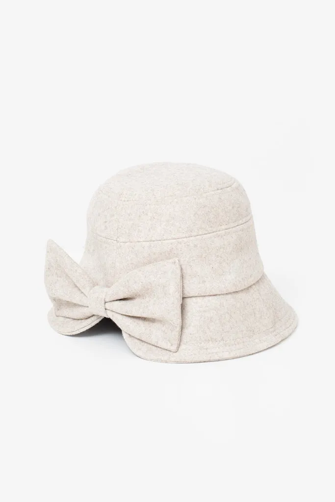 Bow Cloche Hat - Oatmeal