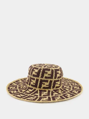 Brown Raffia and Cotton Hat