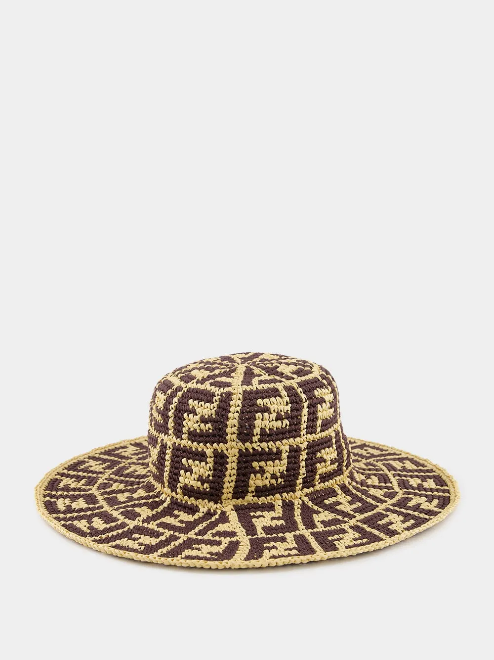 Brown Raffia and Cotton Hat