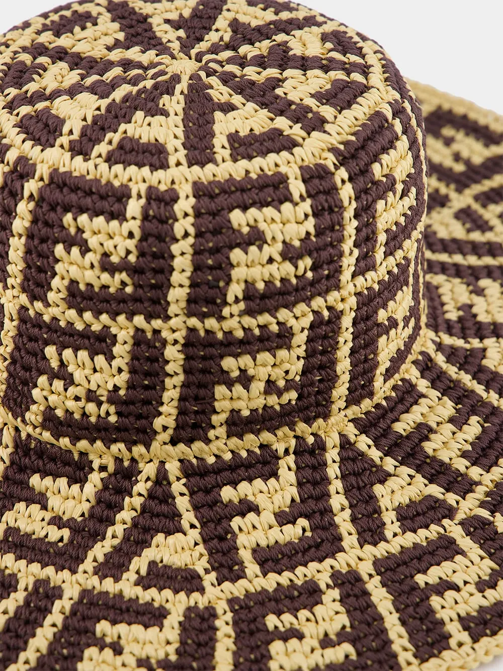 Brown Raffia and Cotton Hat