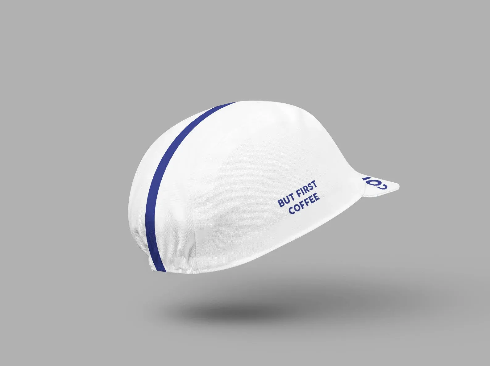 Cycling cap But First Coffee white