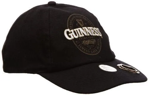 Guinness Baseball Cap with Extra Stout Bottle Label Print and Bottle Opener on Peak, Black Colour (One Size)…