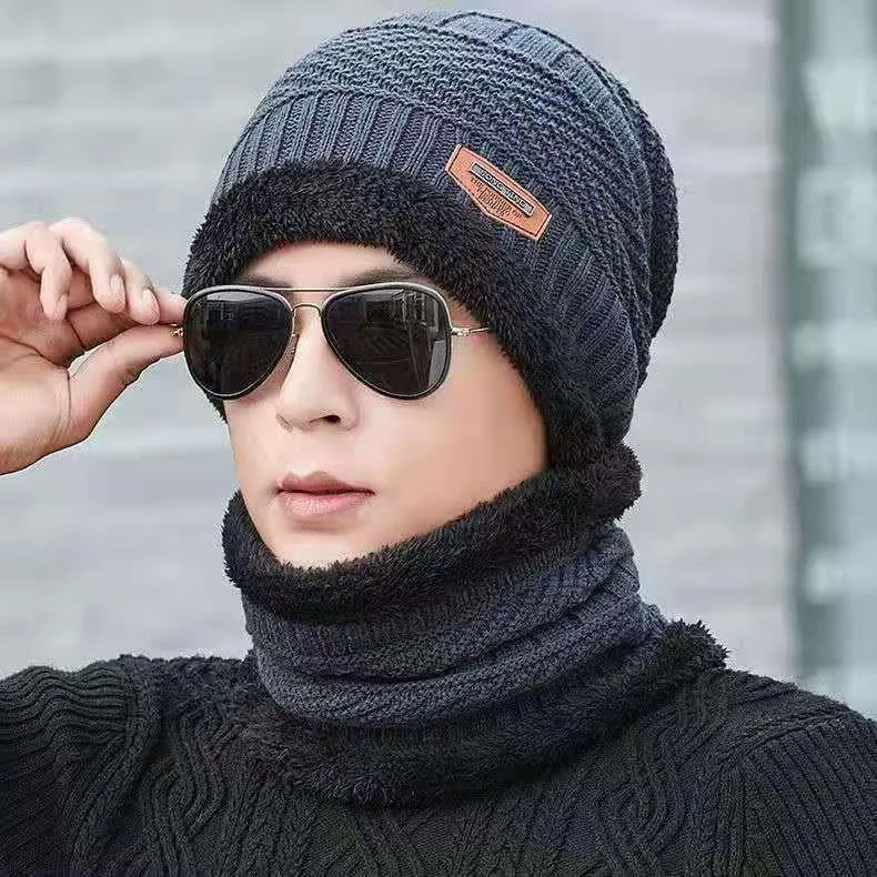 Hat Men&#039;s Winter Knitted Wool Hat Fleece-lined Thickened Korean Style Fashionable Warm Cold-proof Cycling Men&#039;s Cotton Hat In Autumn And Winter