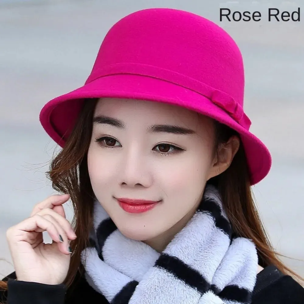 Ladies Elegant Fisherman Cap Autumn Winter Warm Hat Women Vintage Retro Hat Church Bowler Cloche Hats Wool Felt Bucket Cap