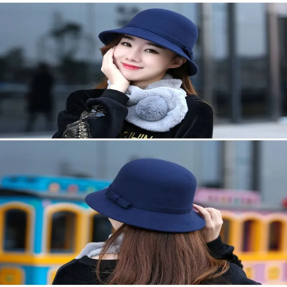 Ladies Elegant Fisherman Cap Autumn Winter Warm Hat Women Vintage Retro Hat Church Bowler Cloche Hats Wool Felt Bucket Cap
