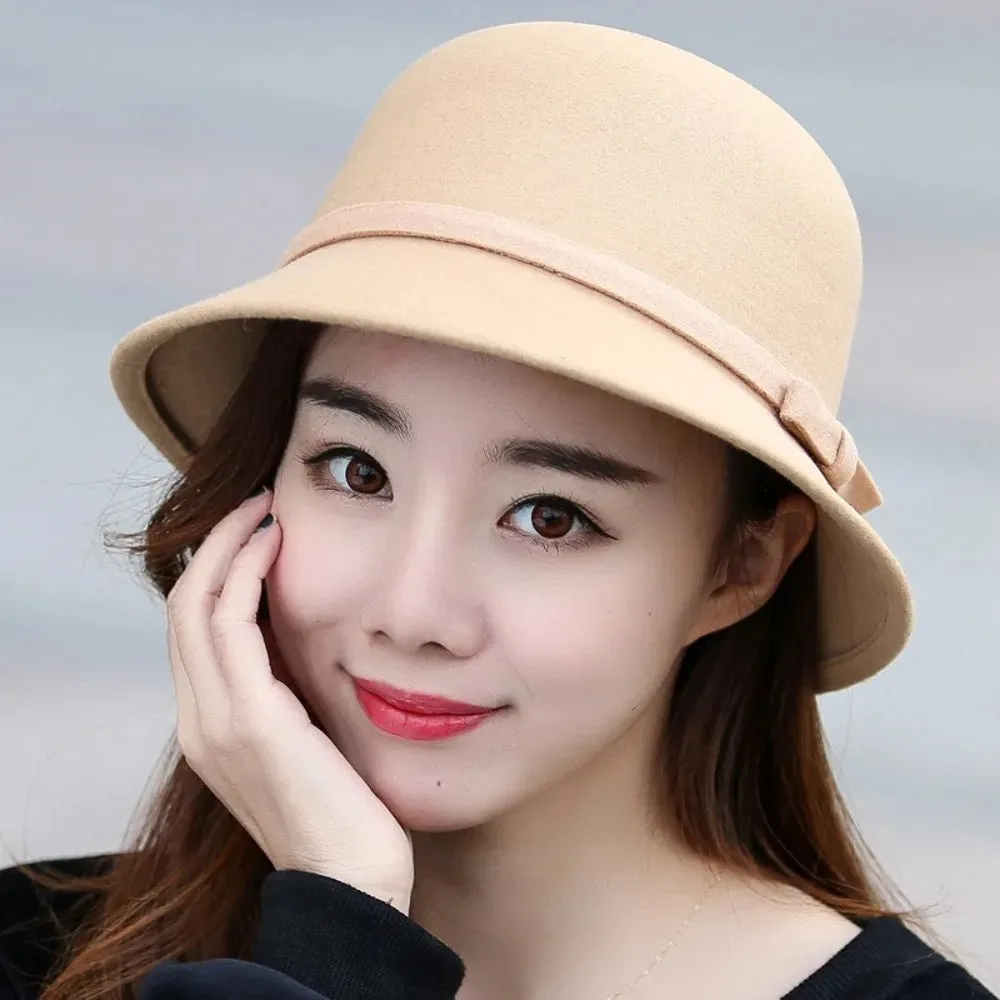 Ladies Elegant Fisherman Cap Autumn Winter Warm Hat Women Vintage Retro Hat Church Bowler Cloche Hats Wool Felt Bucket Cap