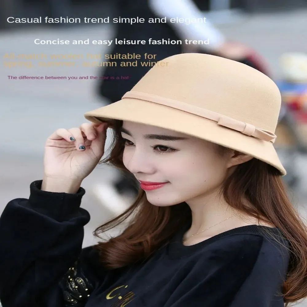 Ladies Elegant Fisherman Cap Autumn Winter Warm Hat Women Vintage Retro Hat Church Bowler Cloche Hats Wool Felt Bucket Cap