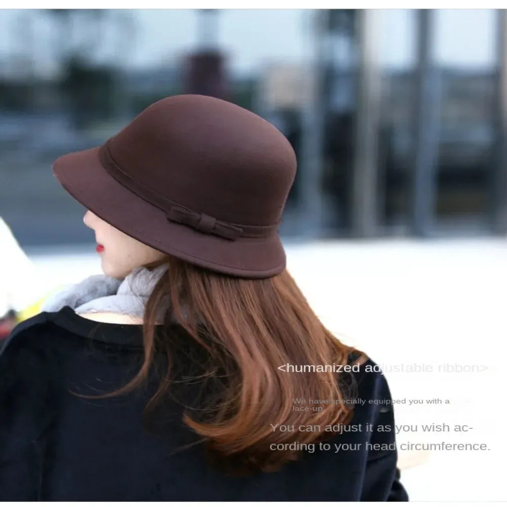 Ladies Elegant Fisherman Cap Autumn Winter Warm Hat Women Vintage Retro Hat Church Bowler Cloche Hats Wool Felt Bucket Cap
