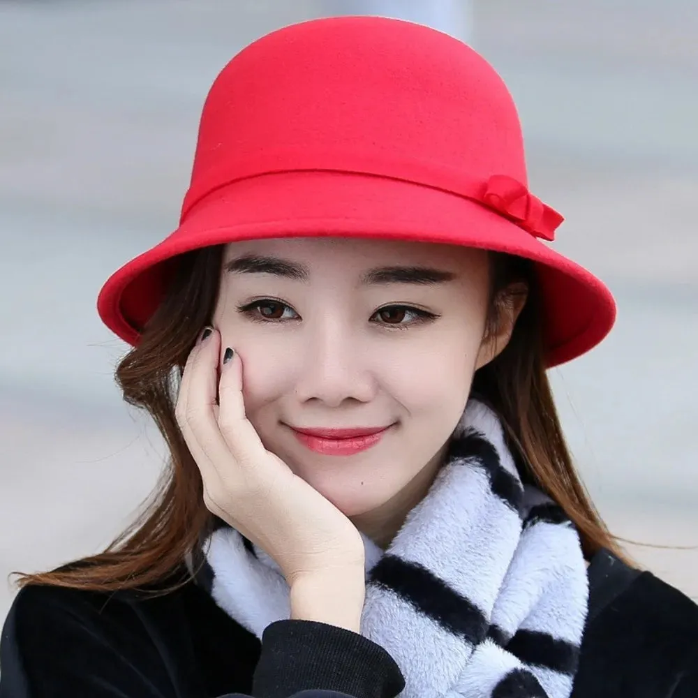 Ladies Elegant Fisherman Cap Autumn Winter Warm Hat Women Vintage Retro Hat Church Bowler Cloche Hats Wool Felt Bucket Cap