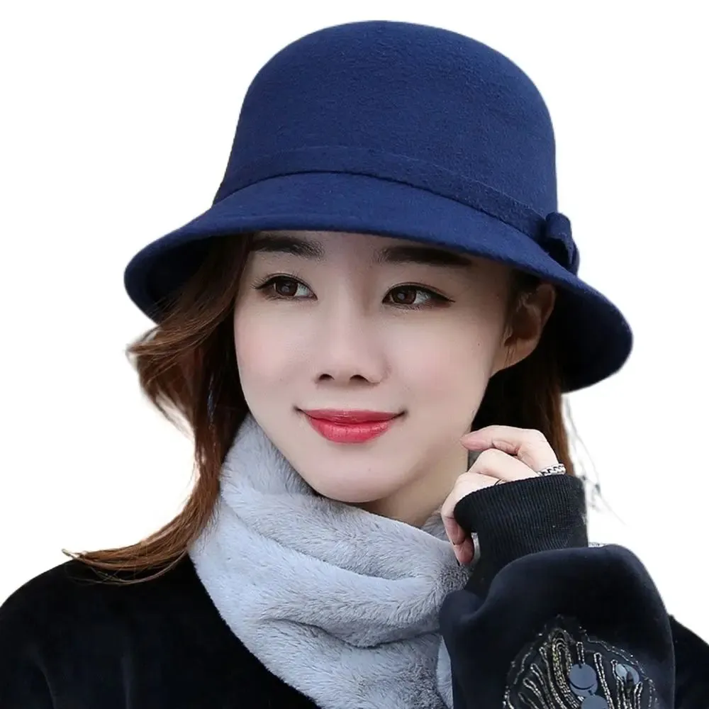 Ladies Elegant Fisherman Cap Autumn Winter Warm Hat Women Vintage Retro Hat Church Bowler Cloche Hats Wool Felt Bucket Cap