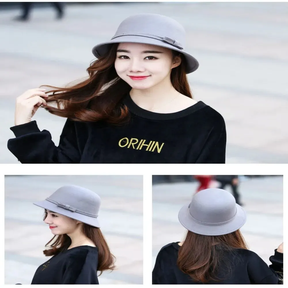 Ladies Elegant Fisherman Cap Autumn Winter Warm Hat Women Vintage Retro Hat Church Bowler Cloche Hats Wool Felt Bucket Cap