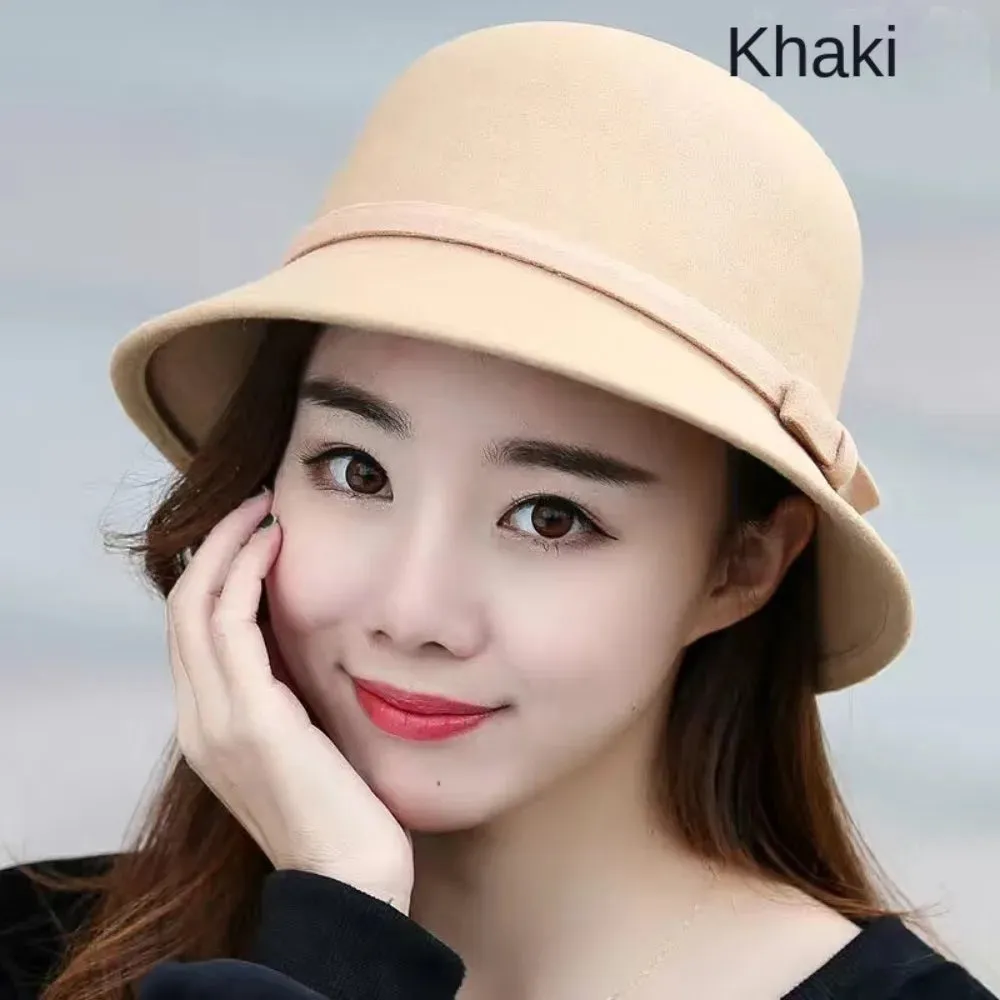 Ladies Elegant Fisherman Cap Autumn Winter Warm Hat Women Vintage Retro Hat Church Bowler Cloche Hats Wool Felt Bucket Cap