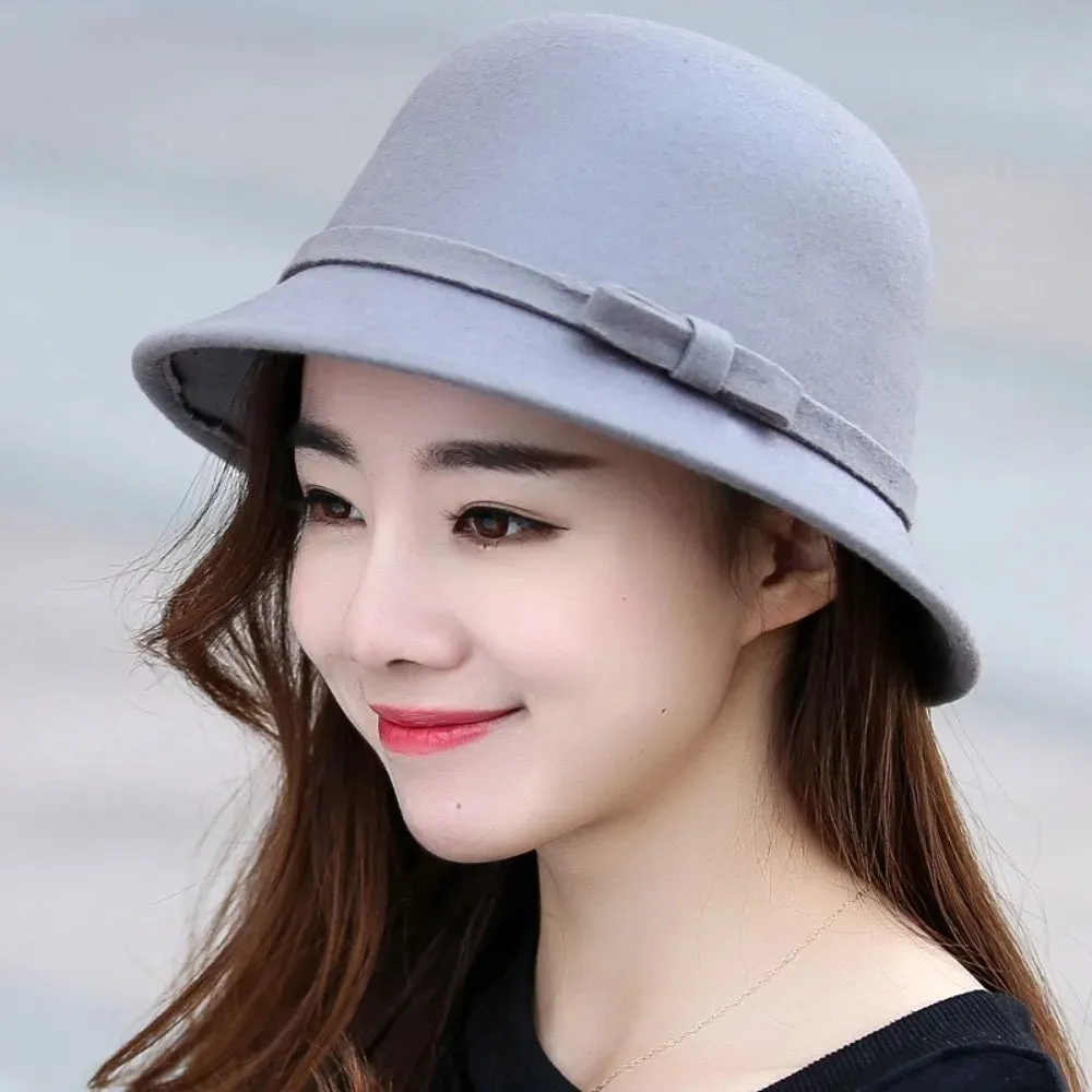 Ladies Elegant Fisherman Cap Autumn Winter Warm Hat Women Vintage Retro Hat Church Bowler Cloche Hats Wool Felt Bucket Cap