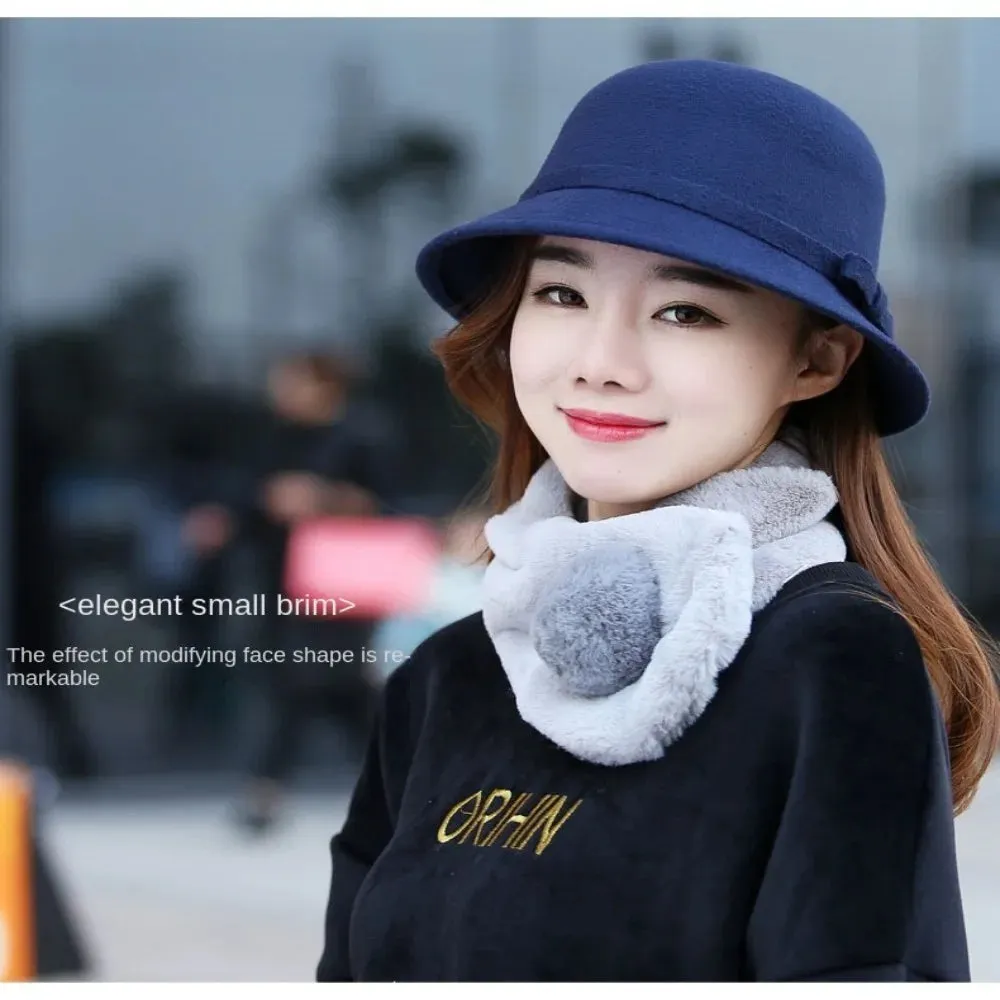 Ladies Elegant Fisherman Cap Autumn Winter Warm Hat Women Vintage Retro Hat Church Bowler Cloche Hats Wool Felt Bucket Cap