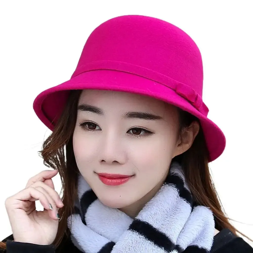 Ladies Elegant Fisherman Cap Autumn Winter Warm Hat Women Vintage Retro Hat Church Bowler Cloche Hats Wool Felt Bucket Cap