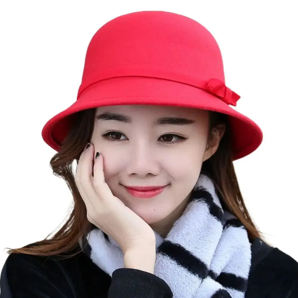 Ladies Elegant Fisherman Cap Autumn Winter Warm Hat Women Vintage Retro Hat Church Bowler Cloche Hats Wool Felt Bucket Cap