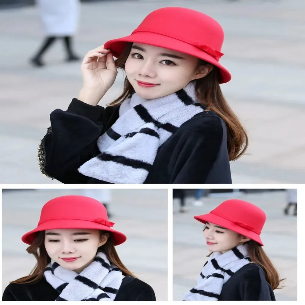Ladies Elegant Fisherman Cap Autumn Winter Warm Hat Women Vintage Retro Hat Church Bowler Cloche Hats Wool Felt Bucket Cap