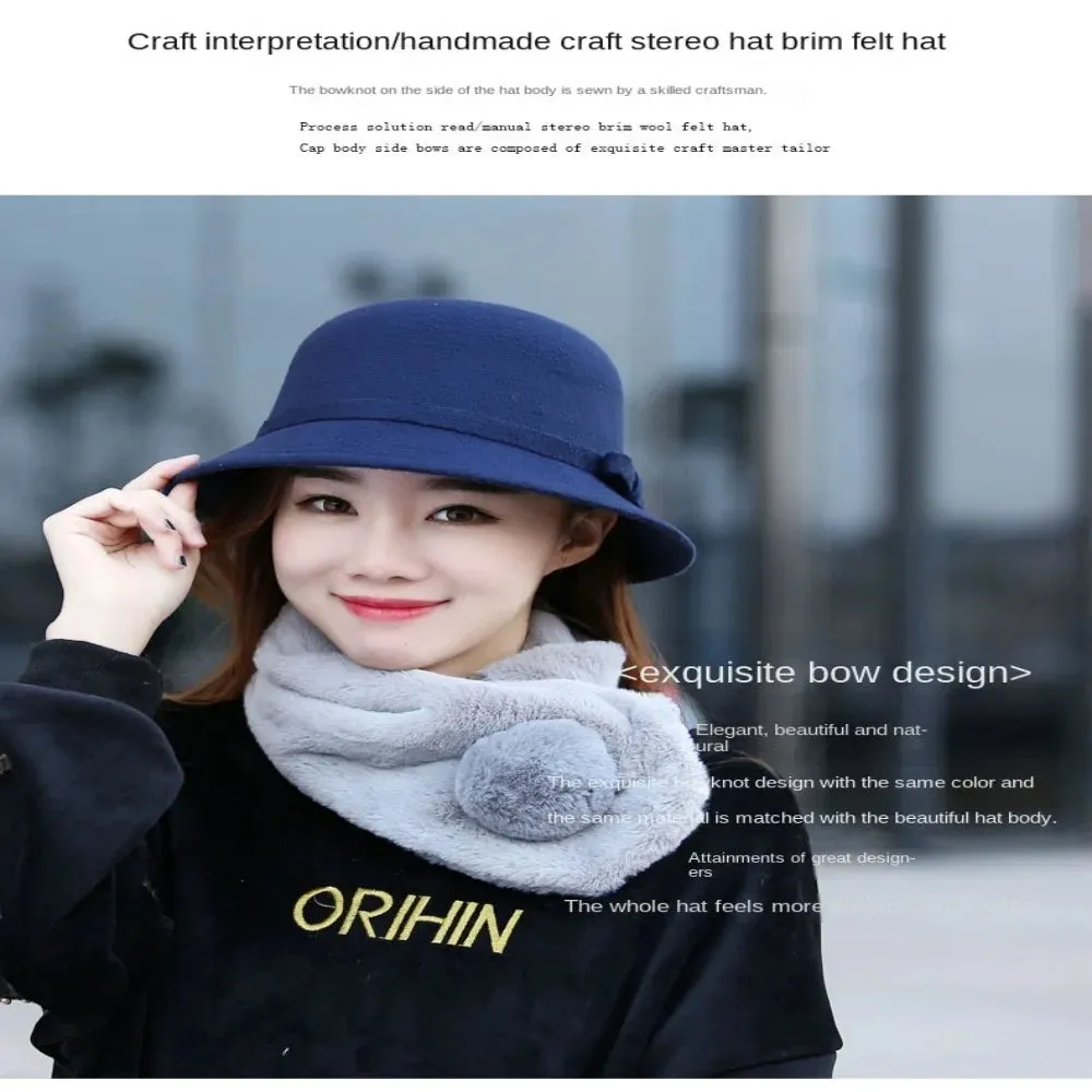 Ladies Elegant Fisherman Cap Autumn Winter Warm Hat Women Vintage Retro Hat Church Bowler Cloche Hats Wool Felt Bucket Cap