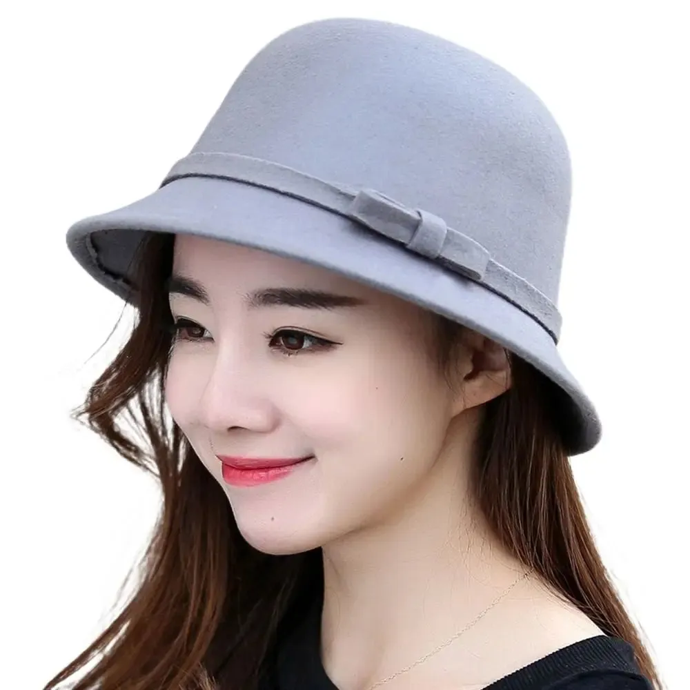 Ladies Elegant Fisherman Cap Autumn Winter Warm Hat Women Vintage Retro Hat Church Bowler Cloche Hats Wool Felt Bucket Cap