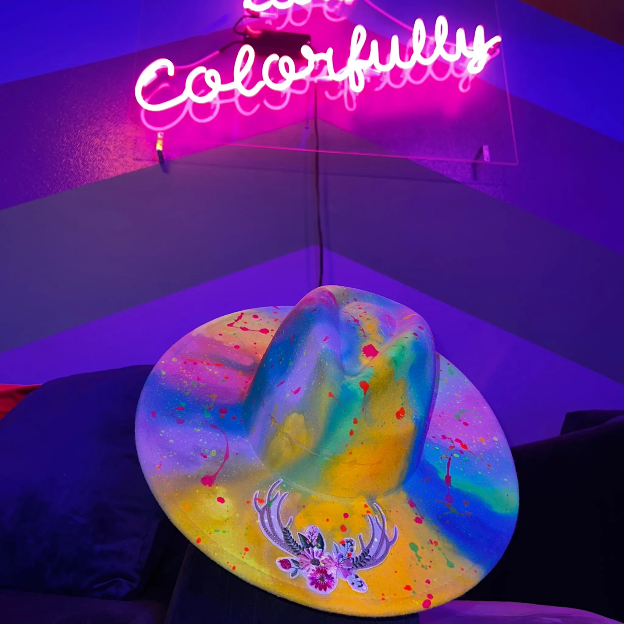 Live Colorfully - Hand-Painted Neon Hat