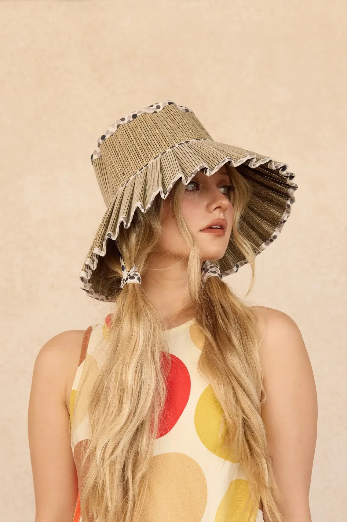 Lorna Murray x Kathy Hilton Ladies Luxe Maxi Capri Hat Polka Monochrome