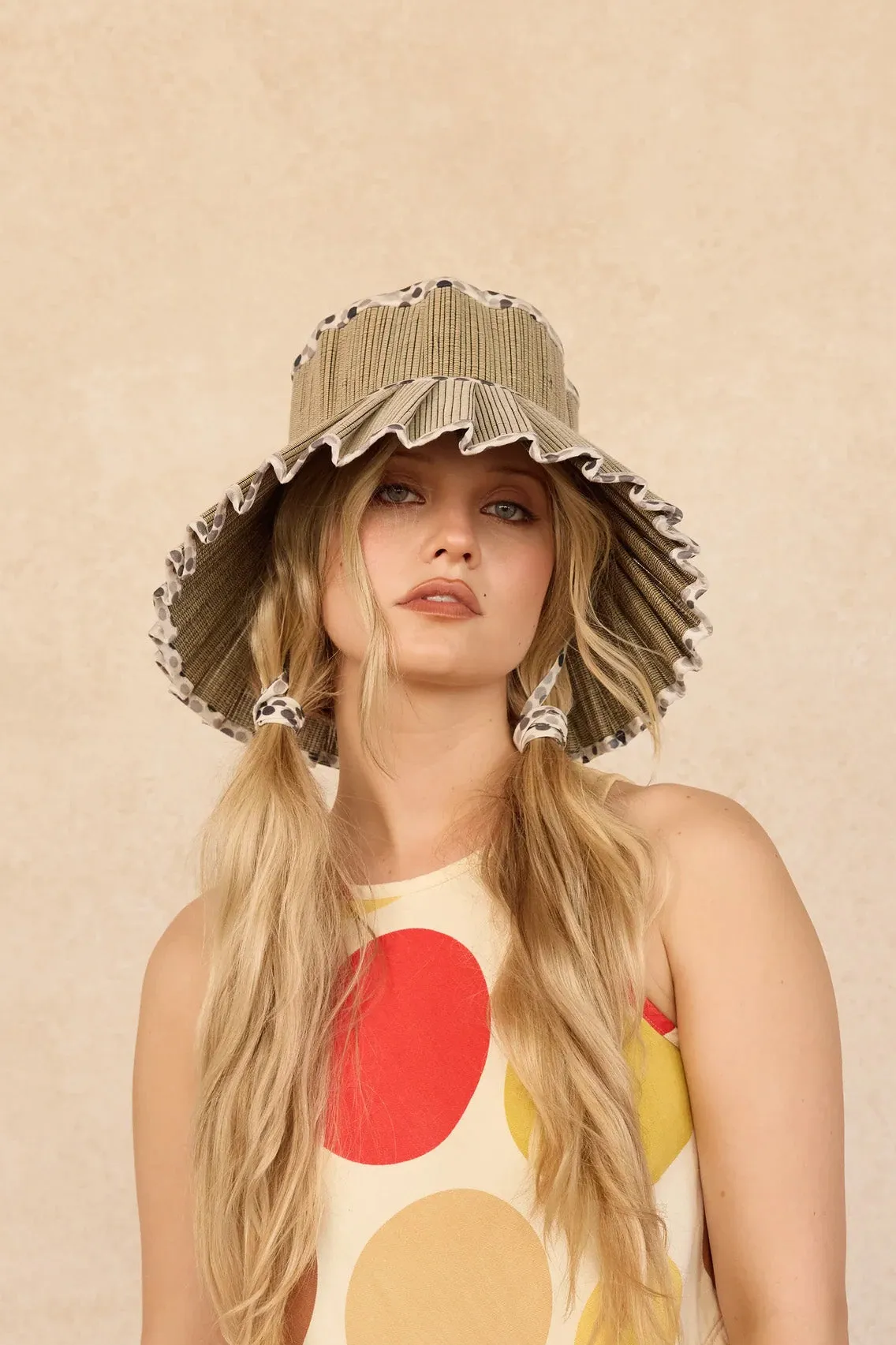 Lorna Murray x Kathy Hilton Ladies Luxe Maxi Capri Hat Polka Monochrome