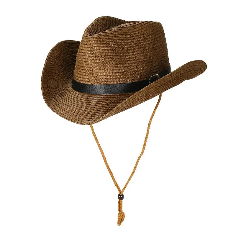 Men Western Cowboy Hat Vintage Men's Gentleman Lady Jazz Cowgirl With Leather Wide Brim Cloche Church Sombrero Hombre Caps
