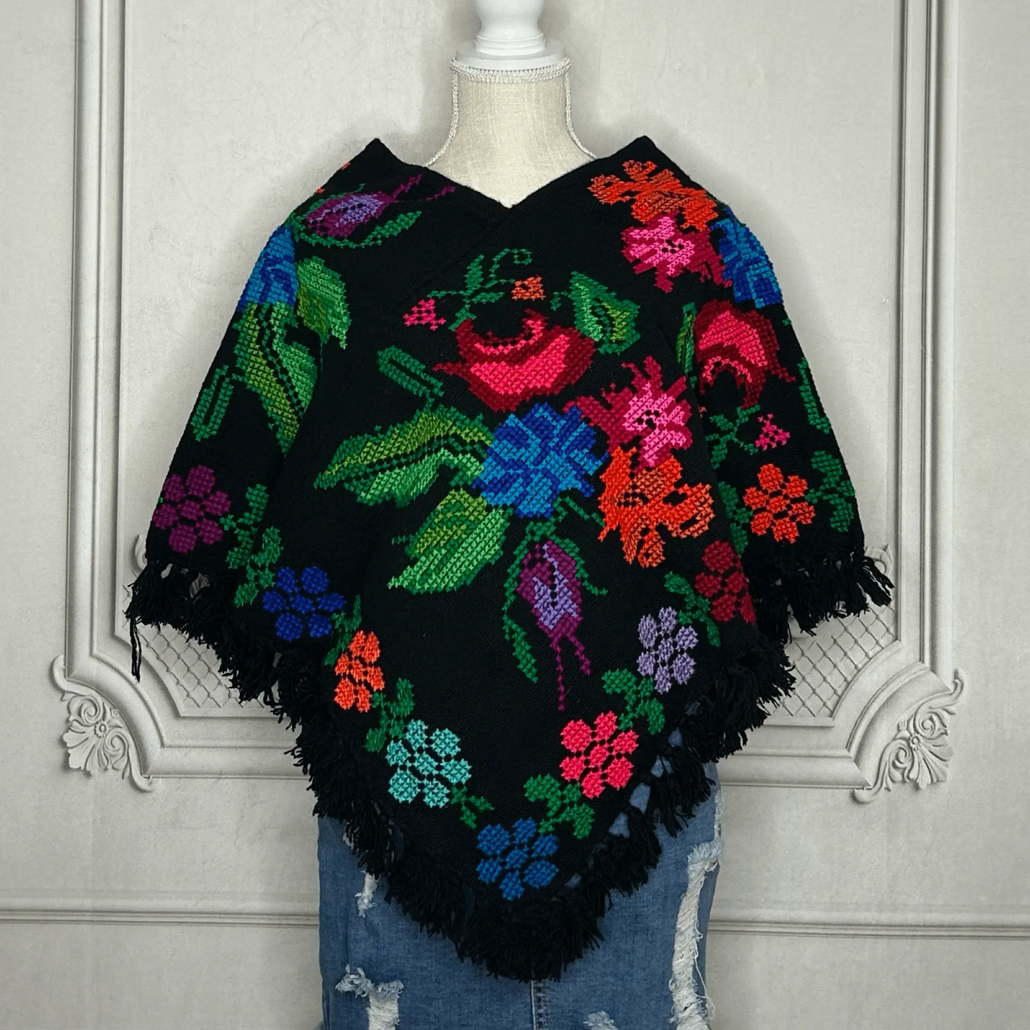 Mexican Cape Poncho Cross Stitch Floral