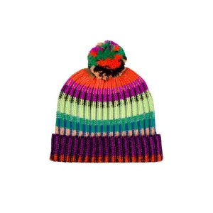 Mosaic Stripe Pom Beanie in Lime Cobalt