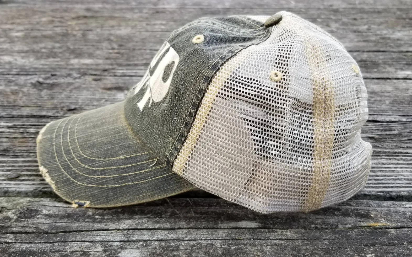 Mud Slut, worn distresses look black low profile cap