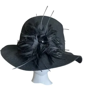 Nordstrom  Black Wool With Feather & Sequin Detail Womens Cloche Hat