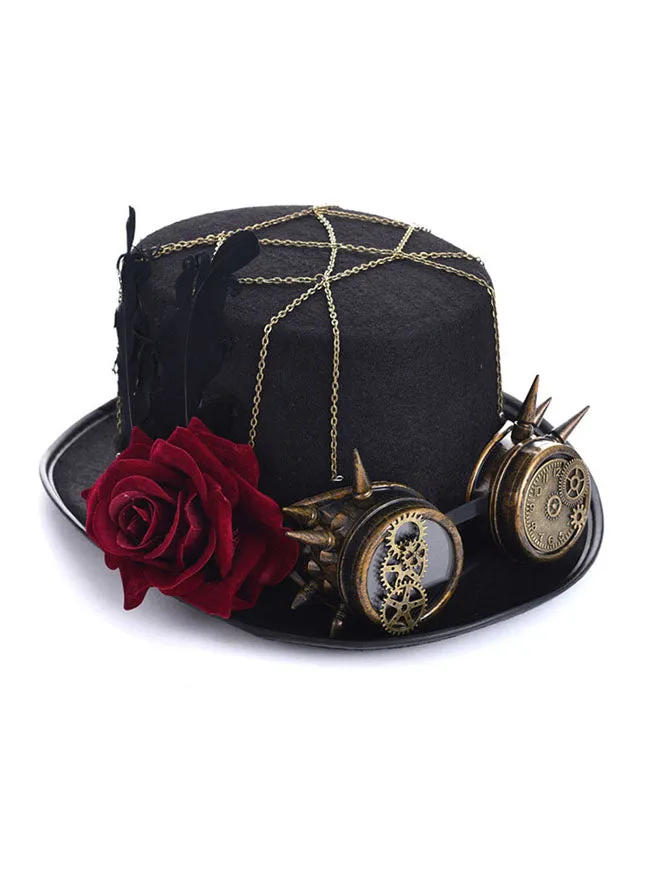 Steampunk Top Hat Rose Goggles Masquerade Costume Accessory Top Hat