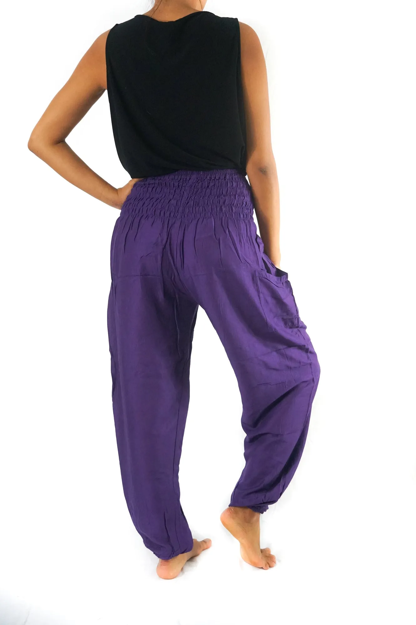 Unisex Bohemian Solid Color Harem Pants- Purple