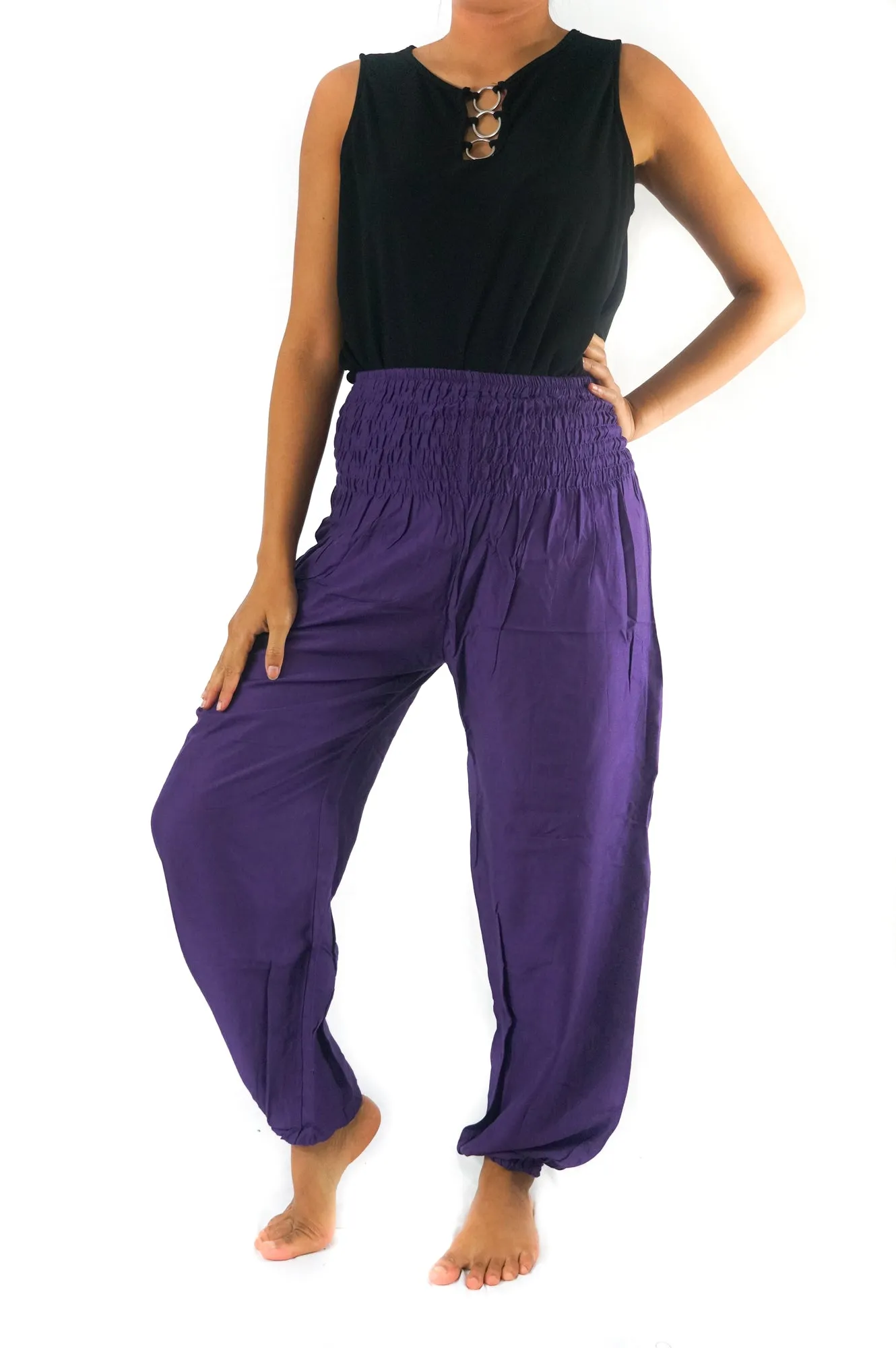 Unisex Bohemian Solid Color Harem Pants- Purple