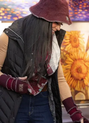 Upcycled Burgundy mix sweaters Fingerless texting gloves