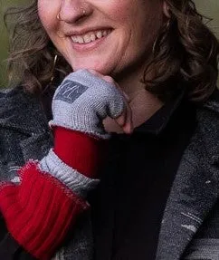 Upcycled Fall mix Red and Grey sweaters Fingerless texting gloves