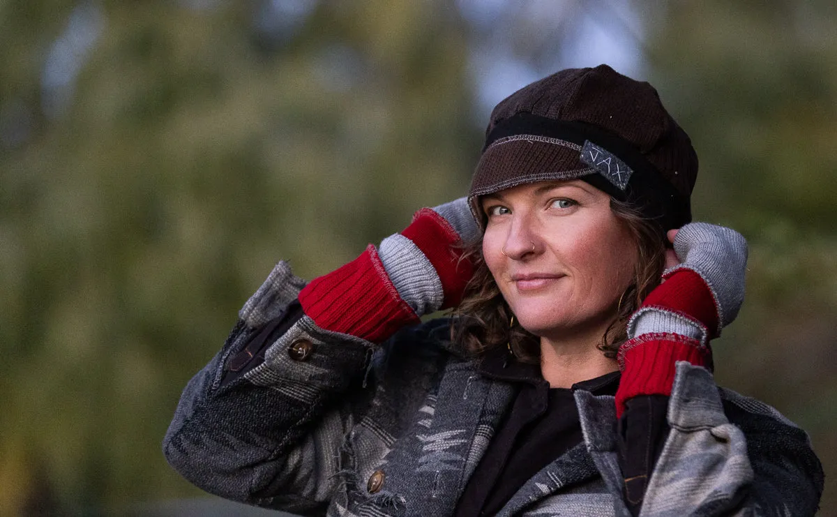 Upcycled Fall mix Red and Grey sweaters Fingerless texting gloves