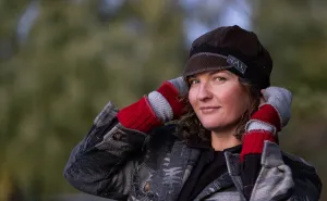 Upcycled Fall mix Red and Grey sweaters Fingerless texting gloves