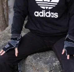 Upcycled mix Black and Grey sweaters Fingerless texting gloves