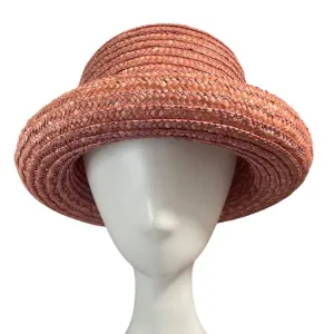 Vintage Pink Straw Cloche Hat with Rolled Brim For Women - One Size